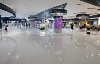 Image of a pristine airport floor after stripping and polishing services carried out by Fusion Property Group
