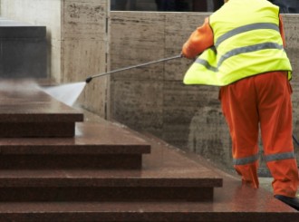 Image of Fusion's commercial water blasting services in action